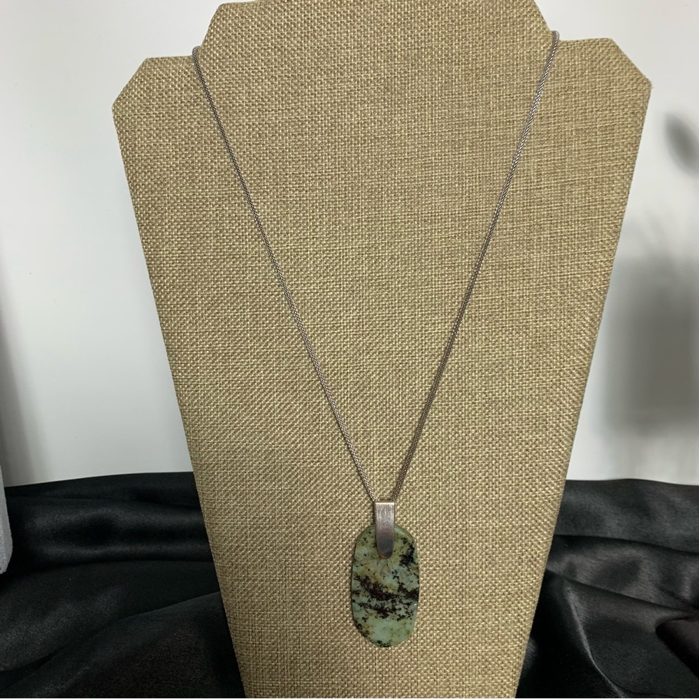 NWT Kendra Scott Inez Veined African Turquoise Jasper Pendant Necklace Rhodium